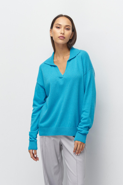 Поло из кашемира с длинным рукавом (бирюзовый)